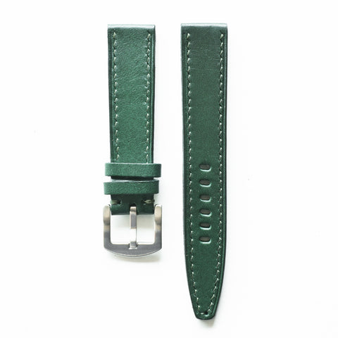 Hand-stitched Buttero leather watch strap handmade by Obbi Good Label using traditional saddle stitching techniques