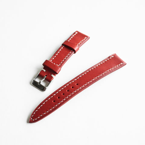 Traditional hand saddle stitching on Italian Buttero leather watch strap by Obbi Good Label