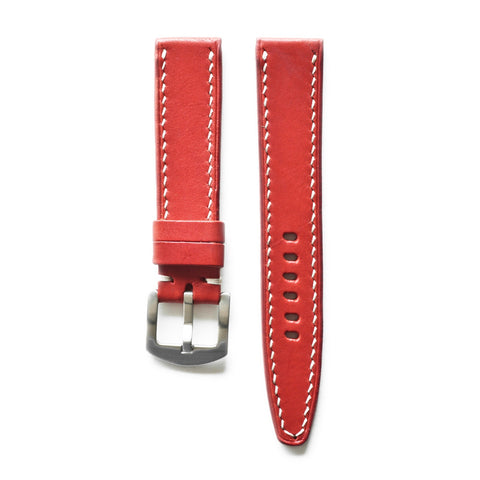 Hand-stitched Buttero leather watch strap handmade by Obbi Good Label using traditional saddle stitching techniques