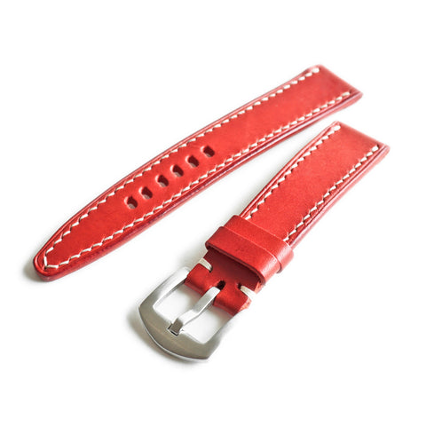Hand-stitched Buttero leather watch strap handmade by Obbi Good Label using traditional saddle stitching techniques