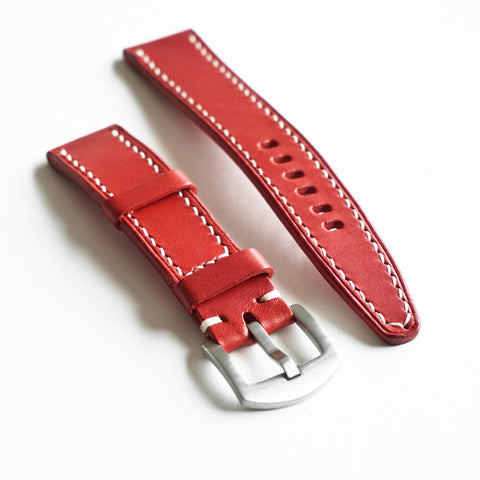 Hand-stitched Buttero leather watch strap handmade by Obbi Good Label using traditional saddle stitching techniques