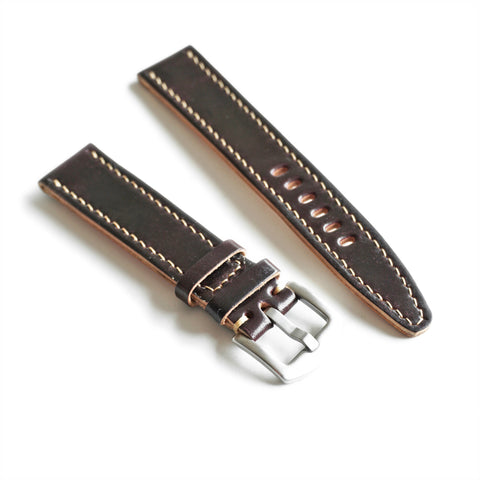 Genuine Horween Shell Cordovan leather No. 8 with natural lustre and rich patina potential