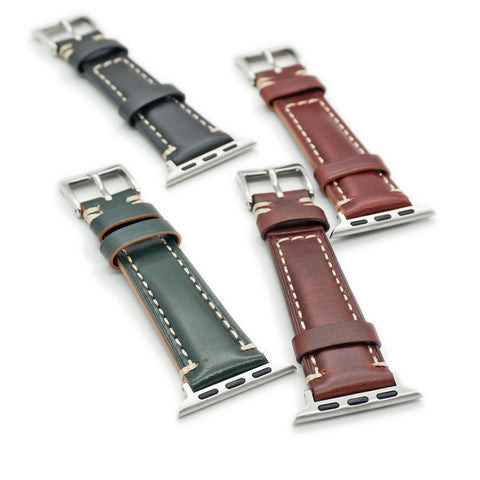 Japanese Shinki Hikaku shell cordovan Apple Watch strap handmade by Obbi Good Label for Apple Watch and Apple Watch Ultra showing detail