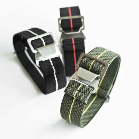 Obbi Good Label Marine Nationale Parachute Watch Strap in olive/yellow showing close-up details