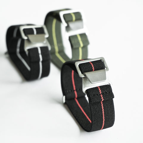 Obbi Good Label Marine Nationale Parachute Watch Strap in black/red showing close-up details