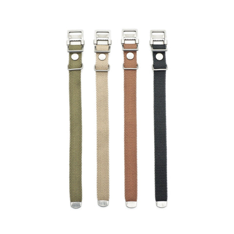 OGL WTC Utility Canvas Strap in cotton duck canvas showing all available colours (black, olive, beige, natural) with brushed metal hardware for mechanical watches and everyday wear