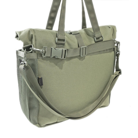 OriGinaLe Origo Roll-Top Tote Bag in olive technical canvas back view
