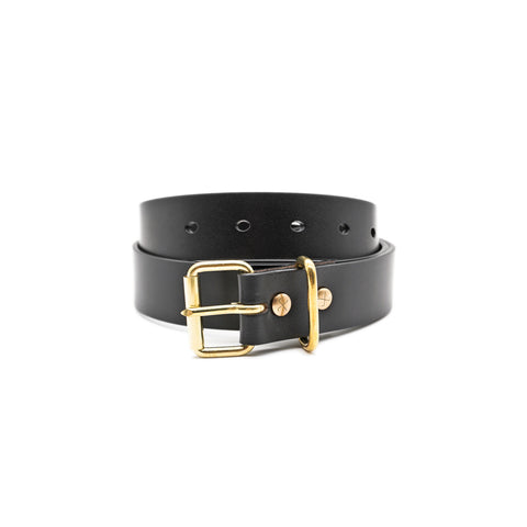 OGL Belt Roller-Buckle Leather Belt Full-Dyed Black