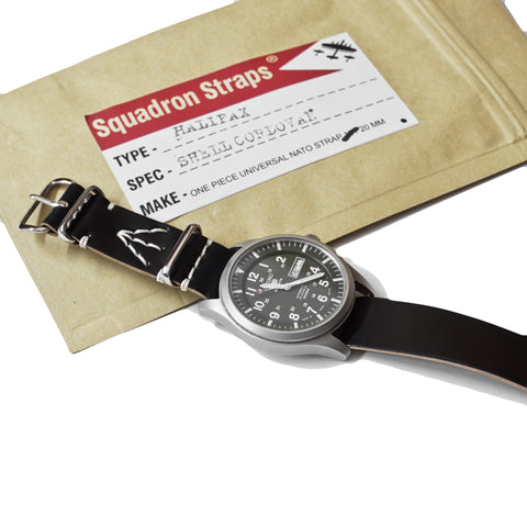 SQUADRON STRAPS HALIFAX SHELL CORDOVAN NATO STRAP BLACK