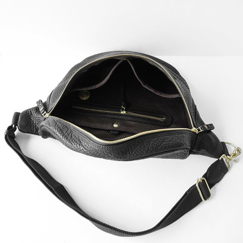 OGL 9981 Leather Hobo Messenger Bag Black