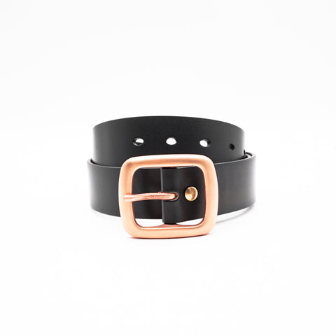 OGL Copper Buckle Leather Belt Full-Dyed Black handmade full-grain leather copper buckle brass hardware