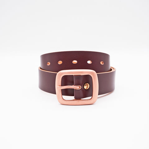 OGL Copper Buckle Leather Belt Hand-Dyed Brown handmade full-grain leather copper buckle brass hardware