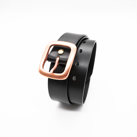 OGL Copper Buckle Leather Belt Full-Dyed Black handmade full-grain leather copper buckle brass