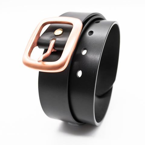 OGL Copper Buckle Leather Belt Full-Dyed Black handmade full-grain leather copper buckle brass