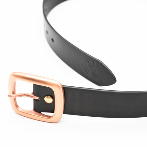 OGL Copper Buckle Leather Belt Full-Dyed Black handmade full-grain leather copper buckle brass
