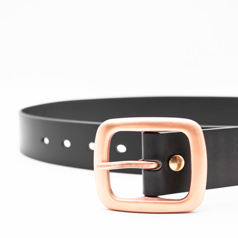 OGL Copper Buckle Leather Belt Full-Dyed Black handmade full-grain leather copper buckle brass