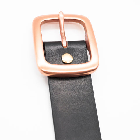 OGL Copper Buckle Leather Belt Full-Dyed Black handmade full-grain leather copper buckle brass