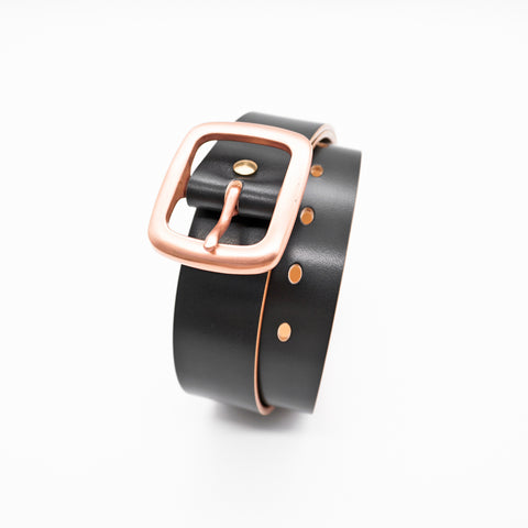 OGL Copper Buckle Leather Belt Hand-Dyed Black handmade full-grain tea-core leather copper buckle brass hardware