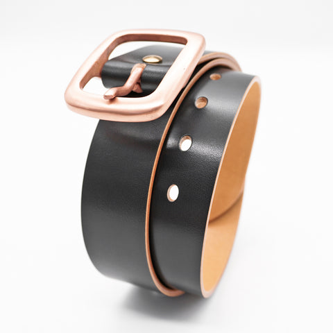 OGL Copper Buckle Leather Belt Hand-Dyed Black handmade full-grain tea-core leather copper buckle brass hardware