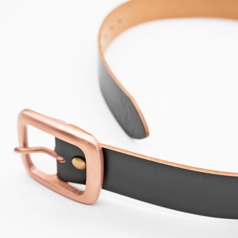 OGL Copper Buckle Leather Belt Hand-Dyed Black handmade full-grain tea-core leather copper buckle brass hardware