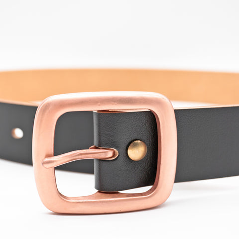 OGL Copper Buckle Leather Belt Hand-Dyed Black handmade full-grain tea-core leather copper buckle brass hardware