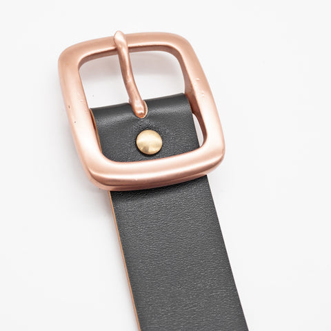 OGL Copper Buckle Leather Belt Hand-Dyed Black handmade full-grain tea-core leather copper buckle brass hardware