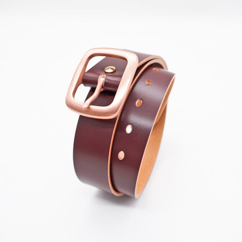 OGL Copper Buckle Leather Belt Hand-Dyed Brown handmade full-grain leather copper buckle brass hardware