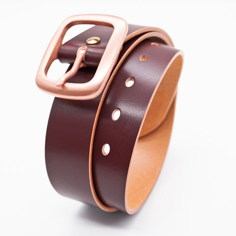 OGL Copper Buckle Leather Belt Hand-Dyed Brown handmade full-grain leather copper buckle brass hardware
