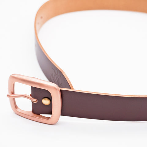 OGL Copper Buckle Leather Belt Hand-Dyed Brown handmade full-grain leather copper buckle brass hardware