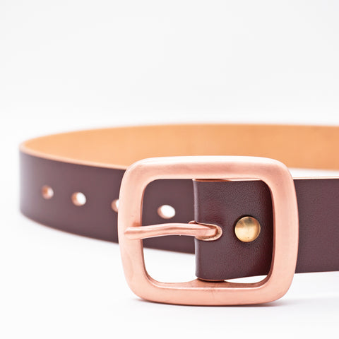 OGL Copper Buckle Leather Belt Hand-Dyed Brown handmade full-grain leather copper buckle brass hardware