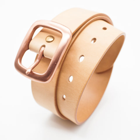 OGL Copper Buckle Leather Belt Natural handmade full-grain leather copper buckle brass hardware