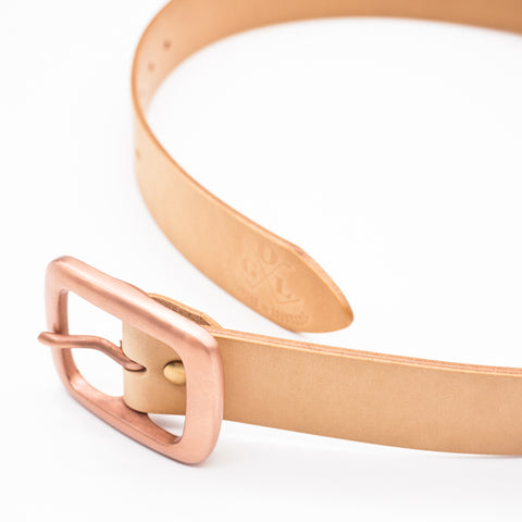OGL Copper Buckle Leather Belt Natural handmade full-grain leather copper buckle brass hardware