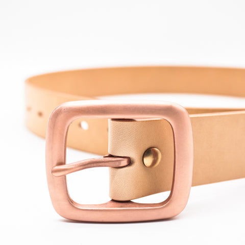 OGL Copper Buckle Leather Belt Natural handmade full-grain leather copper buckle brass hardware