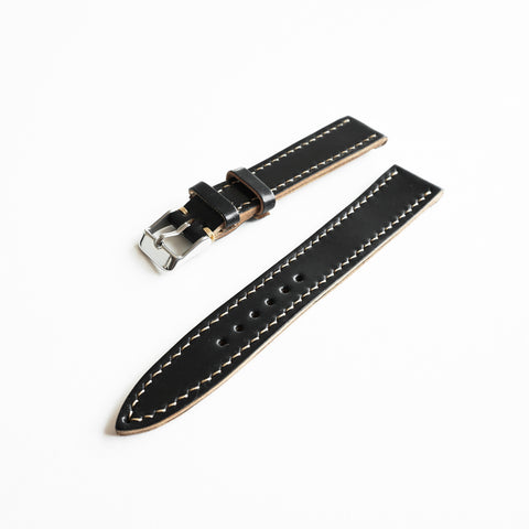 OGL WTC HANDSTITCH SHELL CORDOVAN WATCH STRAP BLACK VTG 20-16MM