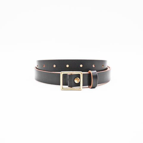 OGL Obbies Square Buckle Leather Belt Hand-Dyed Black handmade full-grain tea-core leather brass buckle