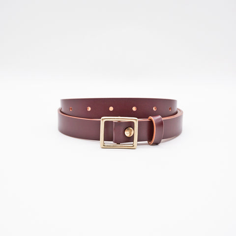 OGL Obbies Square Buckle Leather Belt Hand-Dyed Brown handmade full-grain tea-core leather brass buckle