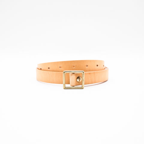 OGL Obbies Square Buckle Leather Belt Natural handmade full-grain leather brass buckle