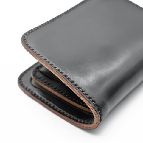 OGL BRAVE Shell Cordovan Mid Leather Wallet Black - Handstitched