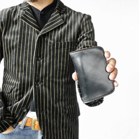 OGL BRAVE Shell Cordovan Mid Leather Wallet Black - Handstitched