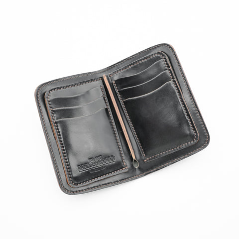 OGL BRAVE Shell Cordovan Mid Leather Wallet Black - Handstitched