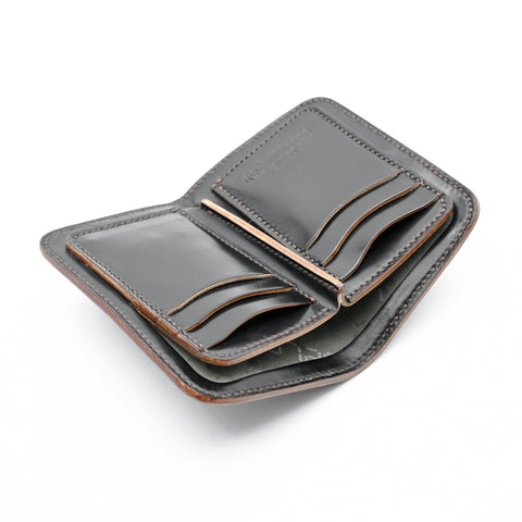 OGL BRAVE Shell Cordovan Mid Leather Wallet Black - Handstitched