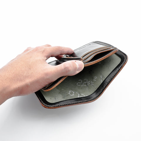 OGL BRAVE Shell Cordovan Mid Leather Wallet Black - Handstitched