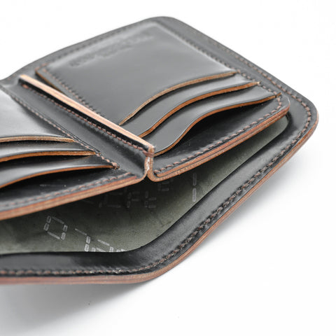 OGL BRAVE Shell Cordovan Mid Leather Wallet Black - Handstitched