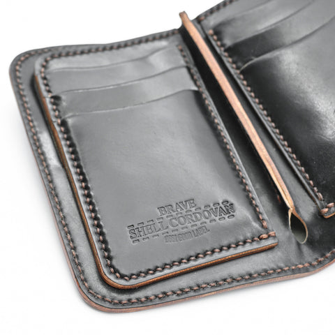 OGL BRAVE SHELL CORDOVAN MID LEATHER WALLET BLACK (HANDSTITCH)