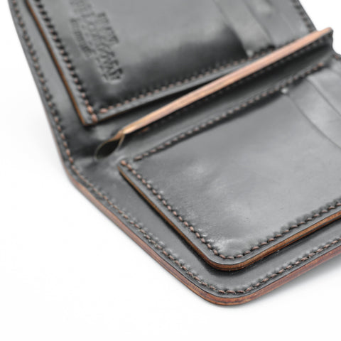 OGL BRAVE Shell Cordovan Mid Leather Wallet Black - Handstitched