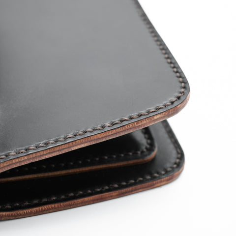OGL BRAVE Shell Cordovan Mid Leather Wallet Black - Handstitched