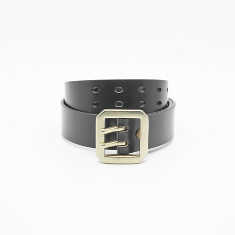 OGL Double-Prong Garrison Belt Full-Dyed Black handmade full-grain leather solid brass double-prong buckle