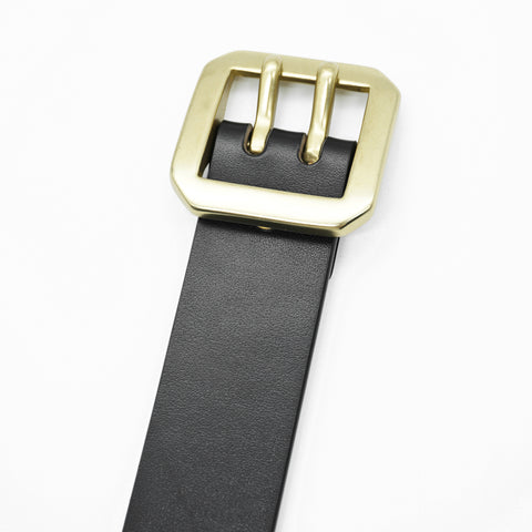 OGL Double-Prong Garrison Belt Full-Dyed Black handmade full-grain leather solid brass double-prong buckle