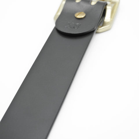 OGL Double-Prong Garrison Belt Full-Dyed Black handmade full-grain leather solid brass double-prong buckle