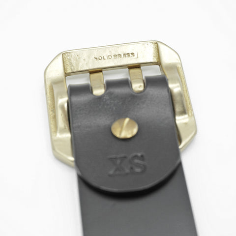 OGL Double-Prong Garrison Belt Full-Dyed Black handmade full-grain leather showing solid brass double-prong buckle